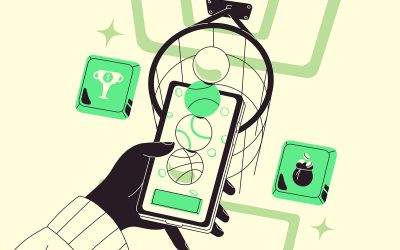 Graphic of a hand holding a phone in front of a basketball hoop to illustrate the article 